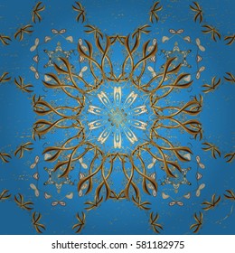 Abstract background with repeating elements. Blue and golden pattern. Elegant vector classic pattern.