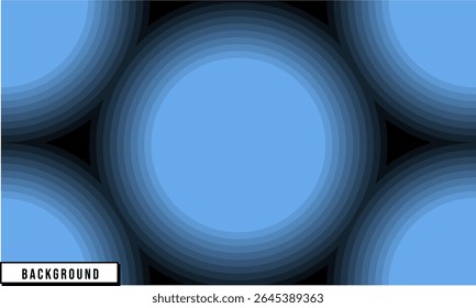 Um fundo abstrato com um padrão repetitivo de círculos concêntricos em vários tons de azul, criando uma sensação de profundidade e um efeito radial pulsante contra um fundo escuro.