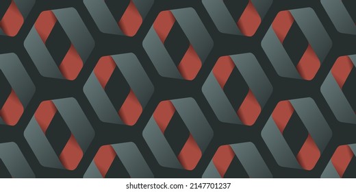 Abstract Background, Repeating Retro Style Geometric Frames Made of Ribbon, 3D Folded Hexagons Pattern - Geometrical Graphic Design for Cards, Covers, Flyers, Web or Decoration