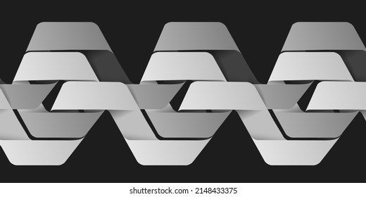 Abstract Background, Repeating Retro Style Linked Geometric Shapes Made of Ribbon, Black and White 3D Pattern - Retro Style Geometrical Gray Graphic Design for Cards, Covers, Flyers, Web or Decoration