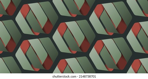 Abstract Background, Repeating Retro Style Geometric Frames Made of Ribbon, 3D Folded Hexagons Pattern - Retro Style Geometrical Graphic Design for Cards, Covers, Flyers, Web or Decoration