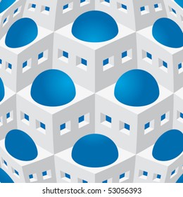 Abstract background representing of greek houses, vector geometric pattern with cubes, 3d effect shape design, seamless.