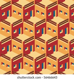 Abstract background representing houses, vector geometric pattern with cubes, 3d effect shape design, seamless.