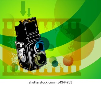 Abstract background with retro camera, vector illustration