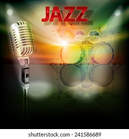 abstract background with retro microphone and drum kit