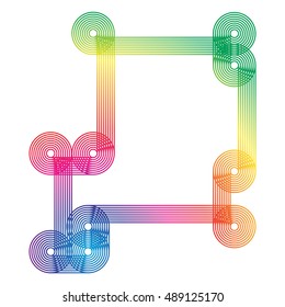 Abstract background with retro style geometric circular lines in rainbow colors.