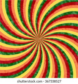 Abstract background in retro style. Swirling rays halftone texture with grunge effect