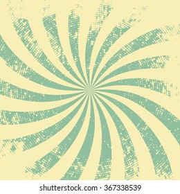 Abstract background in retro style. Swirling rays halftone texture with grunge effect