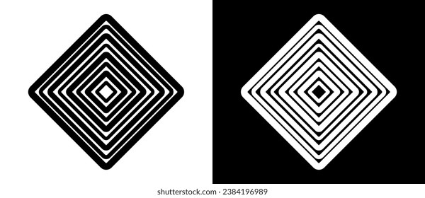 Abstract background with rhombuses. Art lines design logo or icon. A black figure on a white background and an equally white figure on the black side.