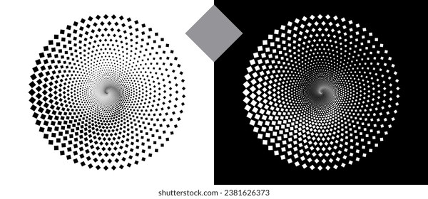 Abstract background with rhombuses in circle. Art design spiral as logo or icon. A black figure on a white background and an equally white figure on the black side.