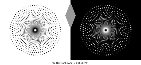 Abstract background with rhombuses in circle. Art design circle as logo or icon. A black figure on a white background and an equally white figure on the black side.