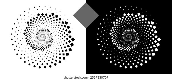 Abstract background with rhombuses in circle. Art design spiral as logo or icon. A black figure on a white background and an equally white figure on the black side.