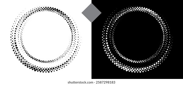 Abstract background with rhombuses in circle. Art design spiral as logo or icon. A black figure on a white background and an equally white figure on the black side.