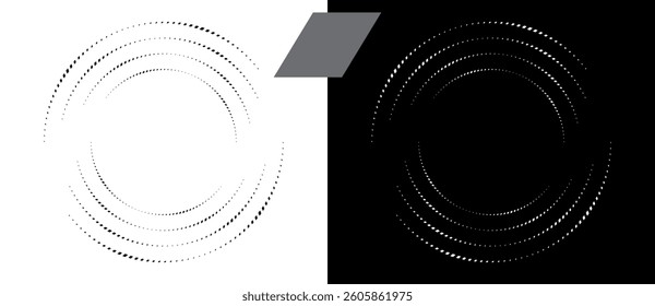Abstract background with rhombuses in circle. Art design spiral as logo or icon. A black figure on a white background and an equally white figure on the black side.