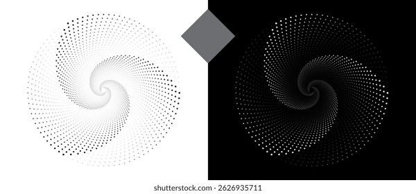 Abstract background with rhombuses in circle. Art design spiral as logo or icon. A black figure on a white background and an equally white figure on the black side.
