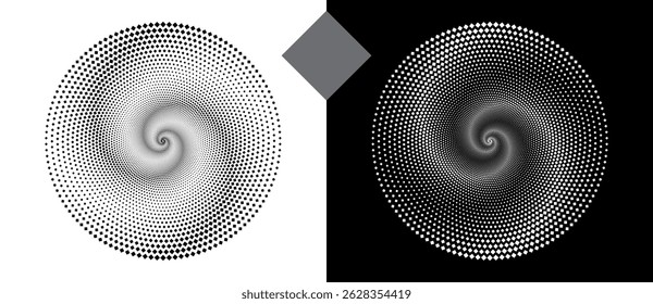 Abstract background with rhombuses in circle. Art design spiral as logo or icon. A black figure on a white background and an equally white figure on the black side.
