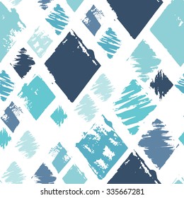 Abstract background with rhombuses from rectangular brush strokes. hand drawn texture. Hipster graphic design. Vector seamless pattern. Modern stylish texture. Repeating geometric tiles with rhombus