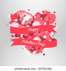 Abstract background with ribbon and flying snowflakes and hearts to the Day of St. Valentine. Stock vector.