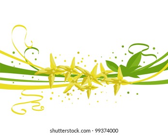 Abstract background with ribbons and yellow laburnum