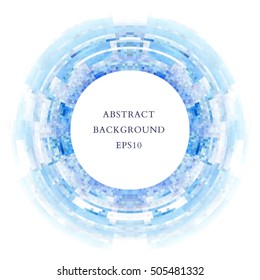 Abstract background with ring of geometric shapes. White background. Shades of blue.