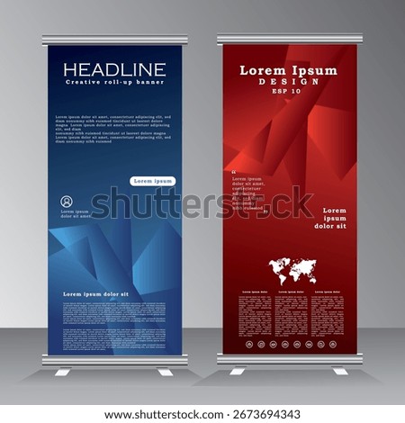 Abstract background roll up banner desing with red and blue, roll up banner template with abstract background, print ready color, vector eps 10