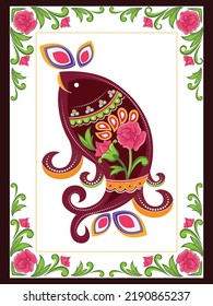 Resumen de fondo con rosas y peces. Diseño de Arte Tradicional.