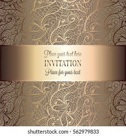 Abstract background with roses, luxury beige and gold vintage frame, victorian banner, damask floral wallpaper ornaments, invitation card, baroque style booklet, fashion pattern, template for design.