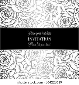 Abstract background with roses, luxury black and silver vintage tracery made of roses, damask floral wallpaper ornaments, invitation card, baroque style booklet, fashion pattern, template for design.