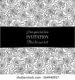 Abstract background with roses, luxury black and silver vintage tracery made of roses, damask floral wallpaper ornaments, invitation card, baroque style booklet, fashion pattern, template for design.