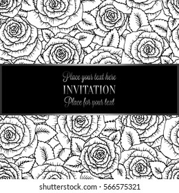 Abstract background with roses, luxury black and silver vintage tracery made of roses, damask floral wallpaper ornaments, invitation card, baroque style booklet, fashion pattern, template for design.