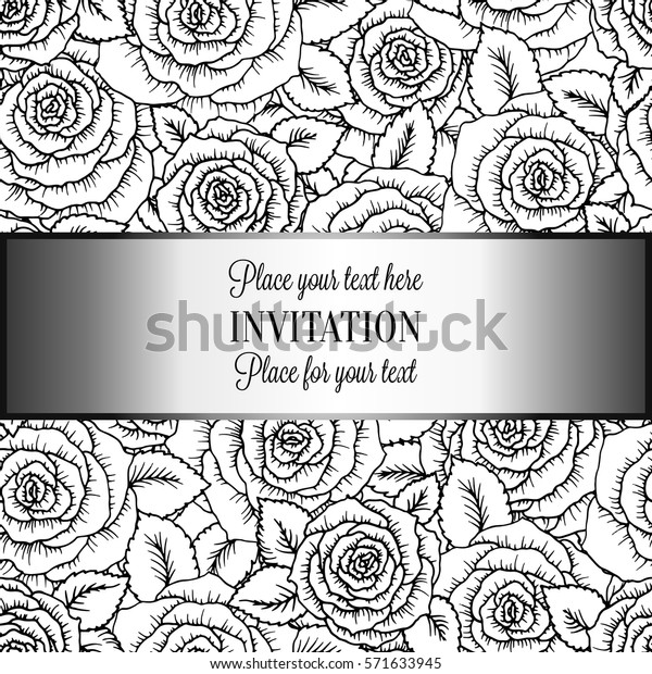 Abstract background with roses, luxury black and
silver vintage tracery made of roses, damask floral wallpaper
ornaments, invitation card, baroque style booklet, fashion pattern,
template for design.