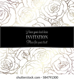 Abstract background with roses, luxury silver metallic vintage frame, victorian banner, damask floral wallpaper ornaments, invitation card, baroque style booklet, fashion pattern, template for design