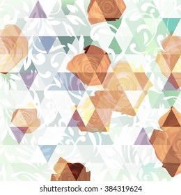 Abstract background with roses and triangles on  light background