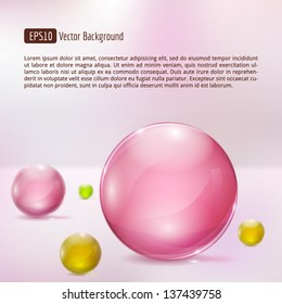 Abstract background with rosy, yellow and green glass spheres