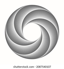 Abstract background with rotating elements. Rotating circle as dynamic icon or logo or badge. Art lines design.