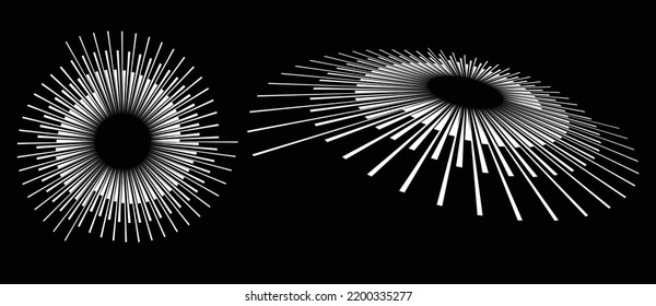 Abstract background with rotating lines. Spiral with three parts of lines set.  Illustration with perspective on black background.