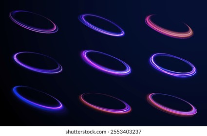 Abstract background rotational border lines, png, effect, wave,neon,line. Neon stripes in the form of drill, turns and swirl. Speed of light concept background. 