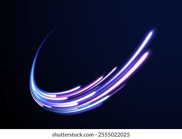 Abstract background rotational border lines, png, effect, wave,neon,line. Neon stripes in the form of drill, turns and swirl. Speed of light concept background. 