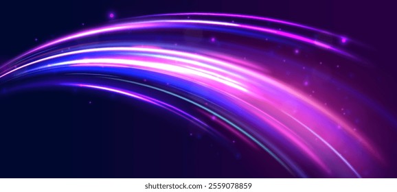 Abstract background rotational border lines, png, effect, wave,neon,line. Neon stripes in the form of drill, turns and swirl. Speed of light concept background. 