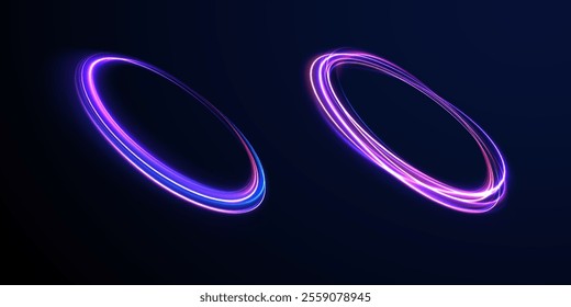 Abstract background rotational border lines, png, effect, wave,neon,line. Neon stripes in the form of drill, turns and swirl. Speed of light concept background. 