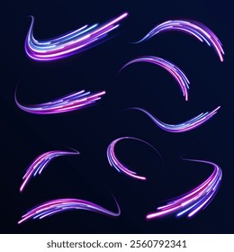 Abstract background rotational border lines, png, effect, wave,neon,line.  Neon stripes in the form of drill, turns and swirl. Speed of light concept background. 