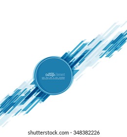 Abstract background with a round banner and dynamic diagonal stripes. Blue. Vector.