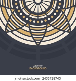 Abstract background with round ethnic ornament. Sun symbol. Applicable for covers, placards, posters, brochures, flyers design. Design elements. Vector color illustration. Beige, brown colors.