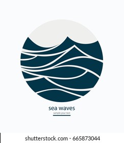 Abstract background with round frame of waves.Water Wave Logo design. Cosmetics Surf Sport Logotype concept.