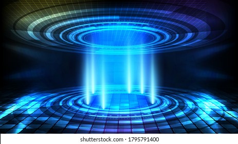 abstract background of round futuristic technology user interface screen hud and lighting empty stage spotlight background