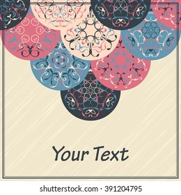 Abstract background with round ornaments. Invitation card. Grunge design      