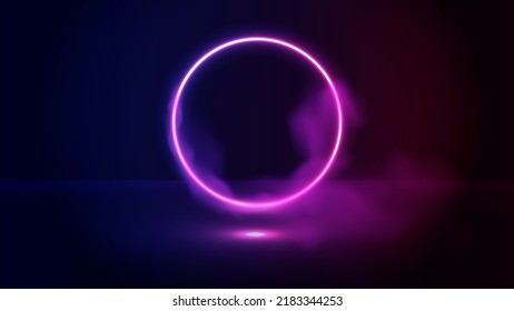 Abstract background, Round portal, Pink Blue Neon Light, Virtual Reality, Glowing Round Frame