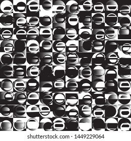 Abstract background with round shapes of different shades of gray, black and white. Vector graphics
