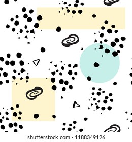 Abstract background with round shapes. Seamless pattern with ink hand drawn dots and triangles