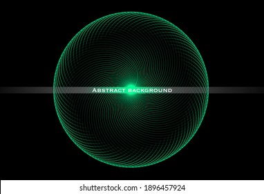 Abstract background with round swirl. Linear sphere. Luminous form on dark background. Template for banner, cover, landing page, leaflet. Cosmic style